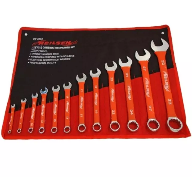 Neilsen 10pc Stubby Polished Metric Combination Spanner Wrench Set