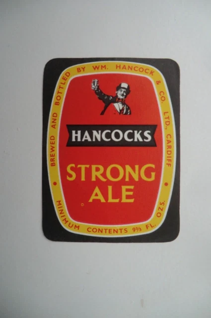 MINT HANCOCK CARDIFF STRONG ALE 9 2/3 fl ozs BREWERY BEER BOTTLE LABEL