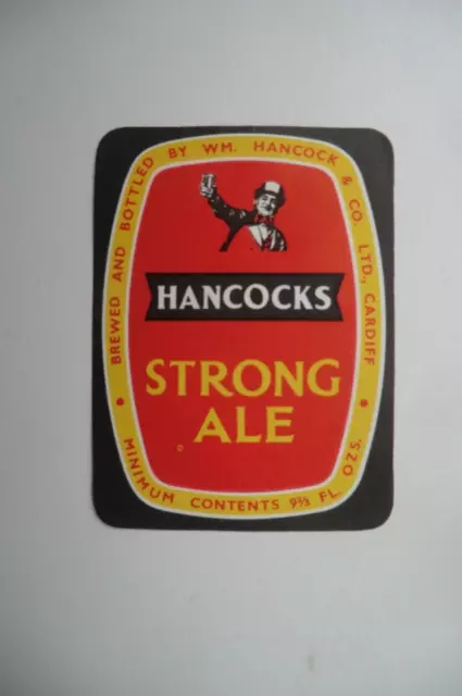 NEUWERTIG HANCOCK CARDIFF STRONG ALE 9 2/3 flüssige Unzen BRAUEREI BIERFLASCHE ETIKETT