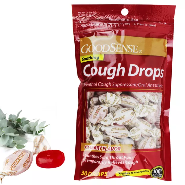 30 Count Cough Drops Cherry Flavor Relief Soothing Cough Suppressant Throat Pain