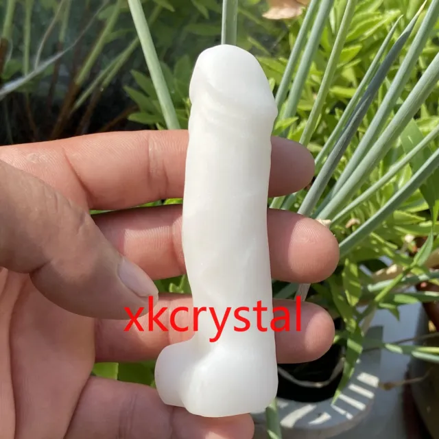 1pcs Natural White marble male penis Quartz Crystal Skull Massager Gem 3.8"