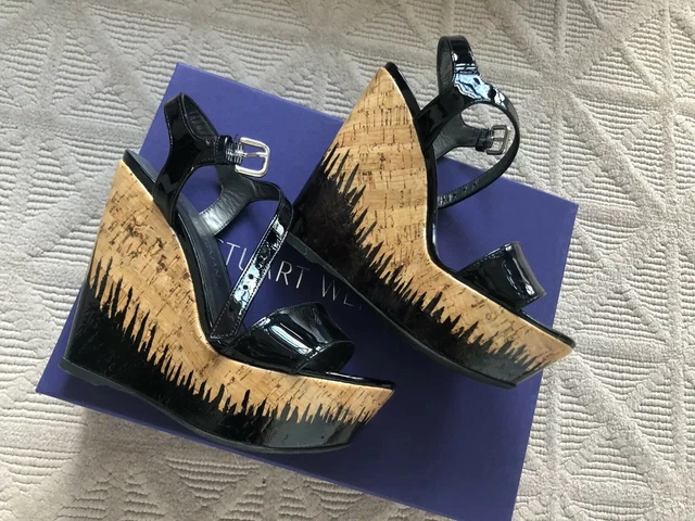Cunei pazienti neri Stuart Weitzman taglia 36,5 nuovi con scatola