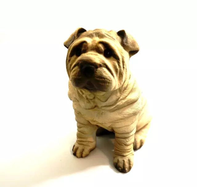 SharPei realistic Resin or Chalk dog with glass eyes 7.5" tall shar pei or pug