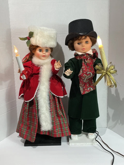 Vintage Motion-ettes Christmas Boy And Girl Victorian Set 24” Move & Light Up J1