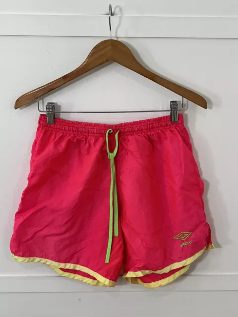 Vintage Adult Umbro Soccer Beach Shorts Sz M Neon Pink GUC Made In USA 90’s