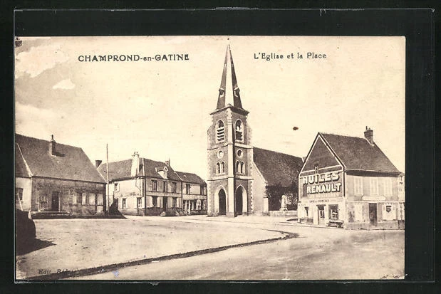 CPA Champrond-en-Gatine, L´Eglise et la Place 1932