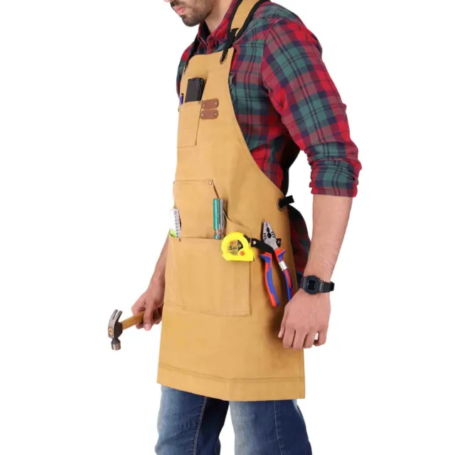 WHITEDUCK Waxed Canvas Shop Apron for Men Woodworking Aprons Heavy Duty - Tan