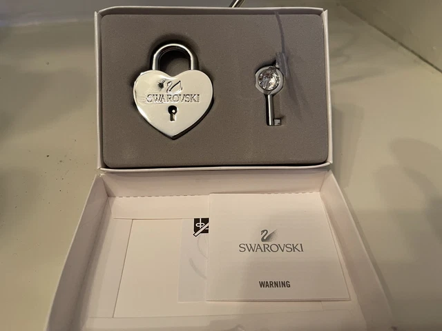 Swarovski Heart Lock And Key Crystals Silver Tone Stainless Steel #5247179 NIB