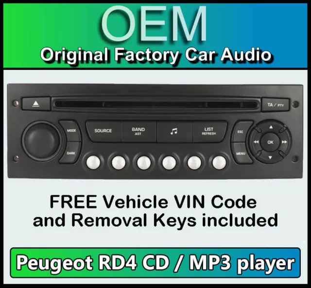 Peugeot Partner car stereo MP3 CD player Peugeot RD4 radio + FREE Vin Code
