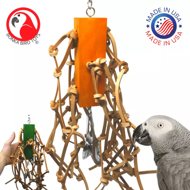 Bonka Bird Toys 2554 Mega Leather Large Parrot Chew Cage Toy Amazon African Grey