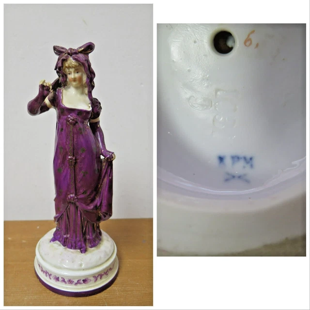 ANTIQUE KPM MEISSEN Porcelain Germany Figurine Ornament Lady Purple
