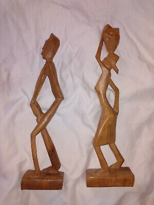 African Hand Carved Wood Figures Tribal Folk Art see pics