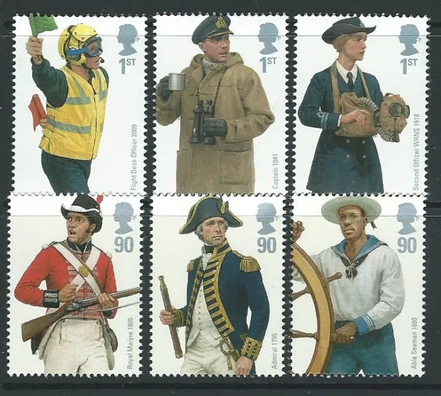 Great Britain 2009 Royal Navy Uniforms Set Of 6 Singles Unmounted Mint, Mnh