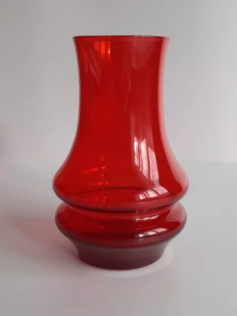 Vintage Riihimaki Riihimaen Lasi Oy Hooped Red Glass Vase