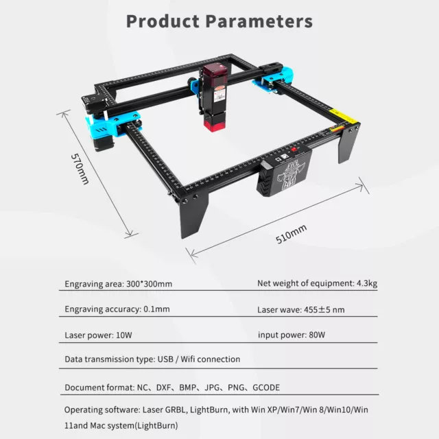 TWOTREES TTS-1010W Laser Engraver Machine Offline Engrave APP Control AU O2P9 2