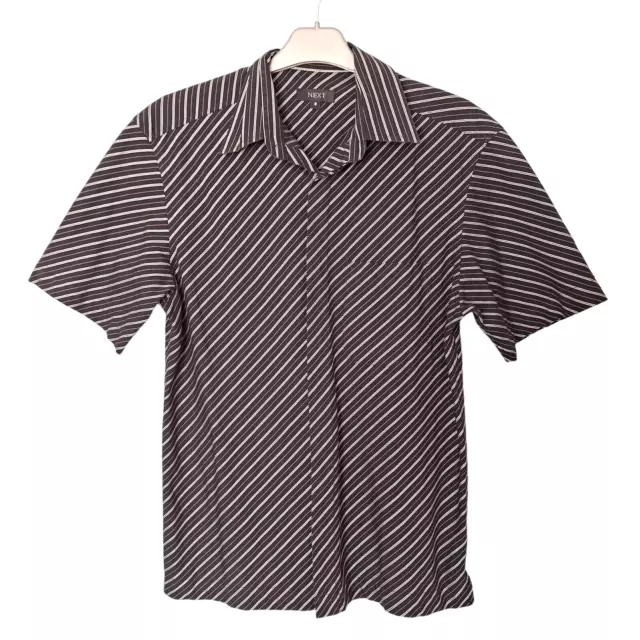 NEXT Mens Shirt Size M Black Stripe Diagonal Short Sleeve Button Work Casual Top