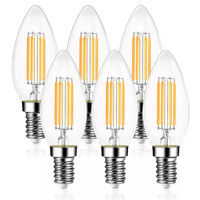 6 Pack 6W LED Vintage Filament Clear LIGHT BULBS SCREW IN SES E14 Warm White
