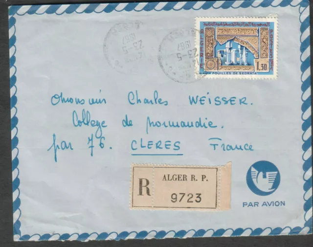 Algeria 1967 registered cover Alger to College de Normandie Cleres France