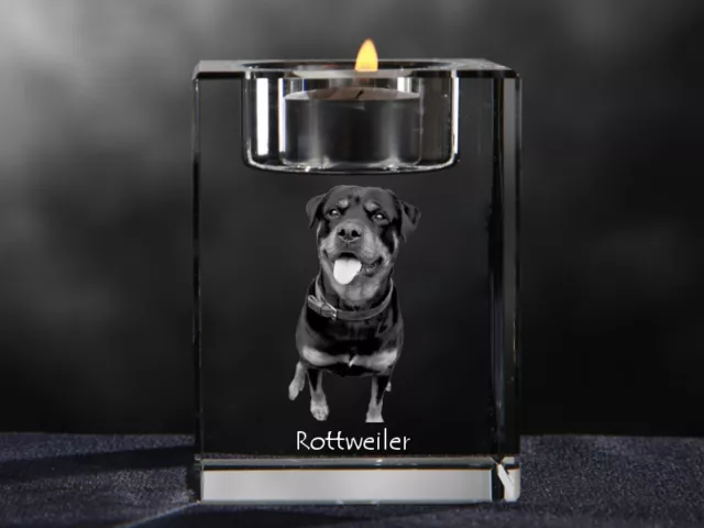 Rottweiler, crystal candlestick with dog, souvenir, Crystal Animals USA