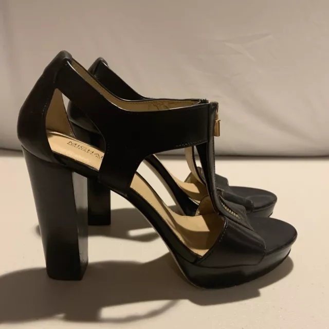 Michael Kors Womens Black Leather Platform Heels Size 7.5M [J5]