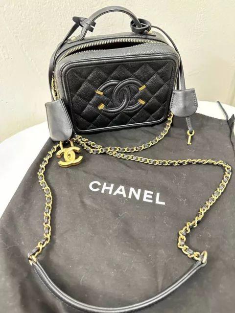 Authentic Chanel Cc Filigree Vanity Case Shoulder Crossbody Handle Bag