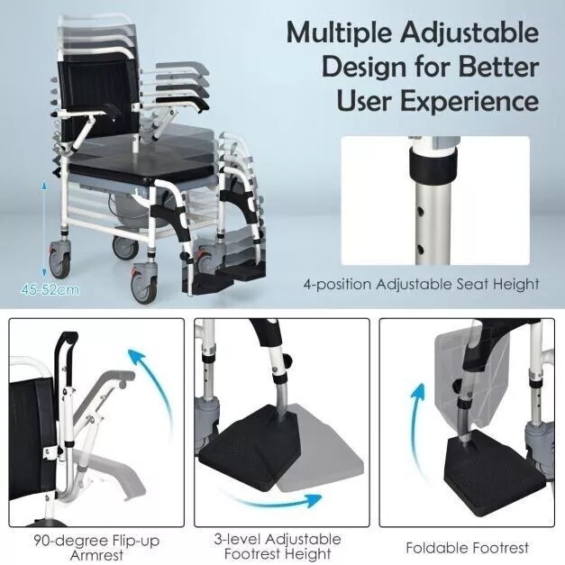 Höhenverstellbarer Kommode Rollstuhl mit abnehmbarem Eimer EX DISPLAY 2