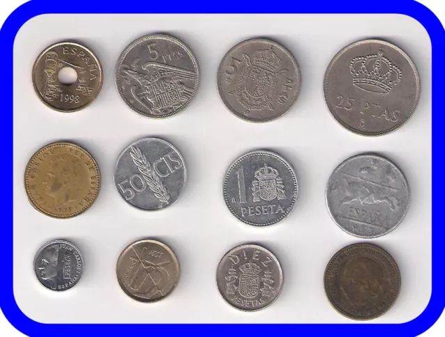 Lote De España 12 Monedas Distintas Circuladas