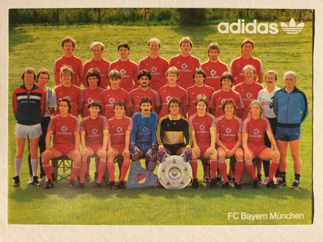 FC BAYERN MÜNCHEN Mannschaftsfoto 1985/1986 Adidas Teamkarte Deutscher