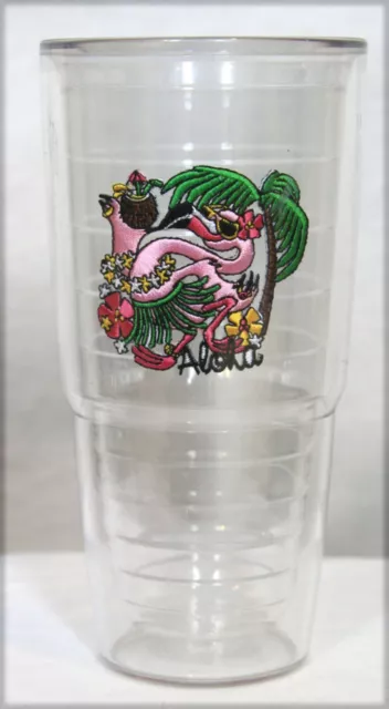 Tervis tumbler large 24oz Aloha Hawaii embroidered flamingo palm tree tropical