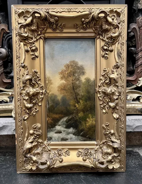 19th C. Landscape Oil Painting Canvas Signed Morse Ornate Gilt Gold Gesso Frame