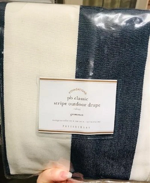 Pottery Barn Classic Vertical Stripe Drapes Set 2 Midnight Blue 96L Outdoor Pair Pottery Barn Classic Vertical Stripe Drapes Set 2 Midnight Blue 96L Outdoor Pair