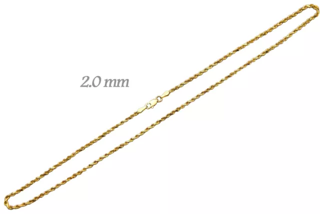 14k Solid Yellow Gold Rope Chain Necklace 2mm Men Women Sz 24 inch