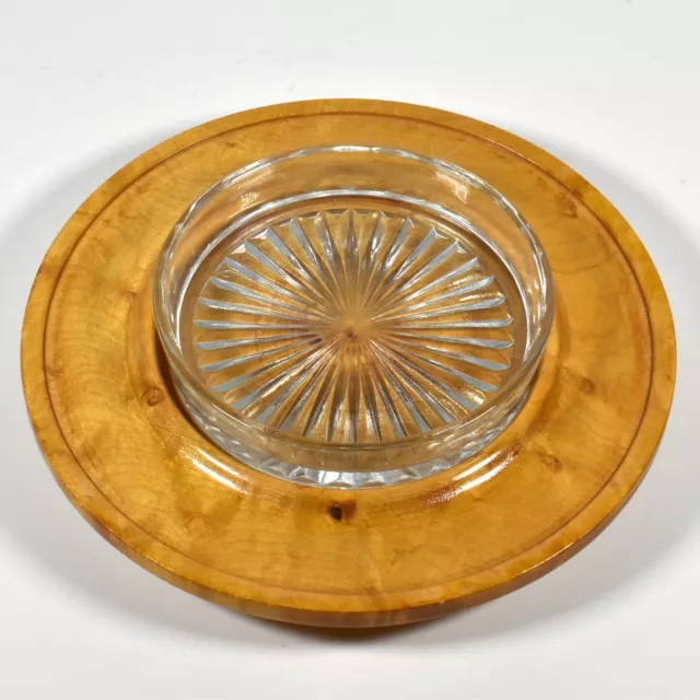 Handcrafted Turned Wood & Glass 7" Round Butter Dish