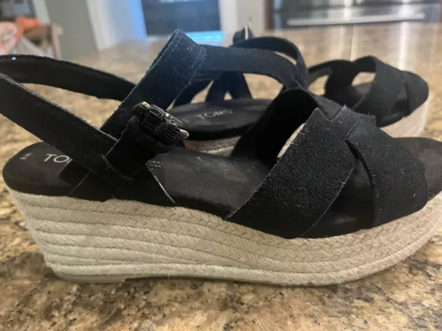 Toms Willow Black Suede Espadrille Platform Criss-Cross Wedge Sandals Shoes  8M