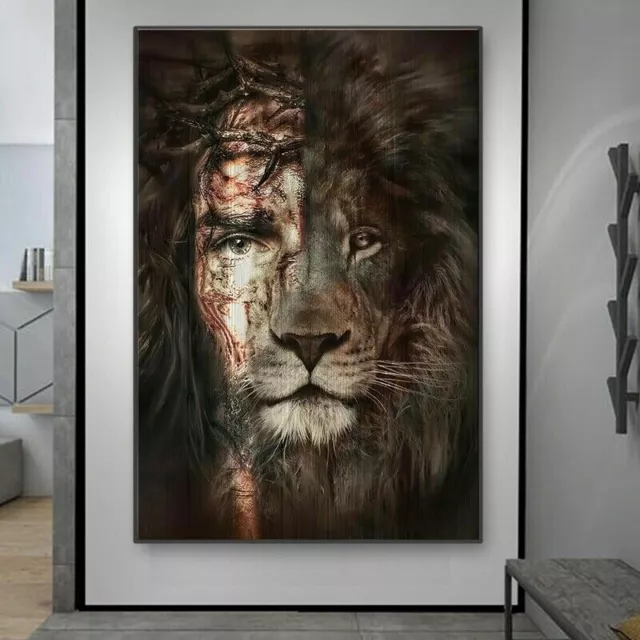 God Jesus and Lion Poster Canvas Print Animal Wall Art Painting Home Decoration