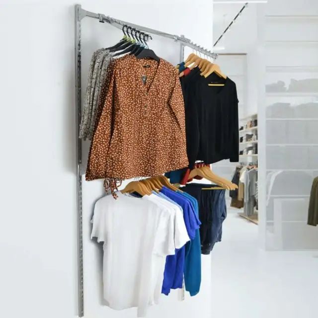 Twin Slot Wall Mounted Clothes Rail with Sloping Ball Arms