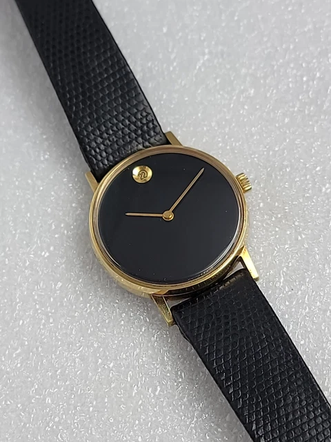 Vintage Movado Men's Rare Manual Museum W Date,Black Dial Watch Org. Strap&Buckl