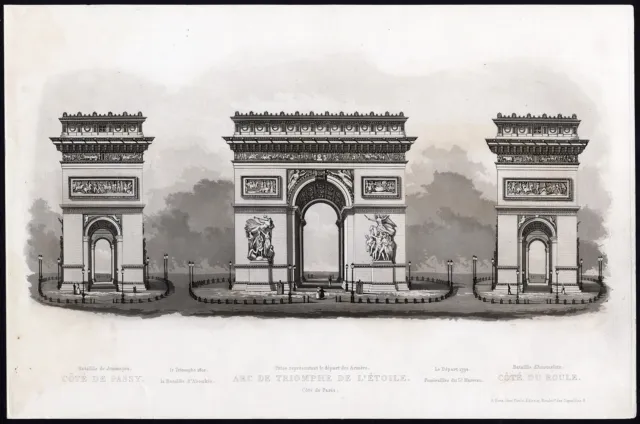 Antique Print-Aquatint-PARIS-ARC DE TRIOMPHE-COTE PASSY-Salathe-Gavard-1845