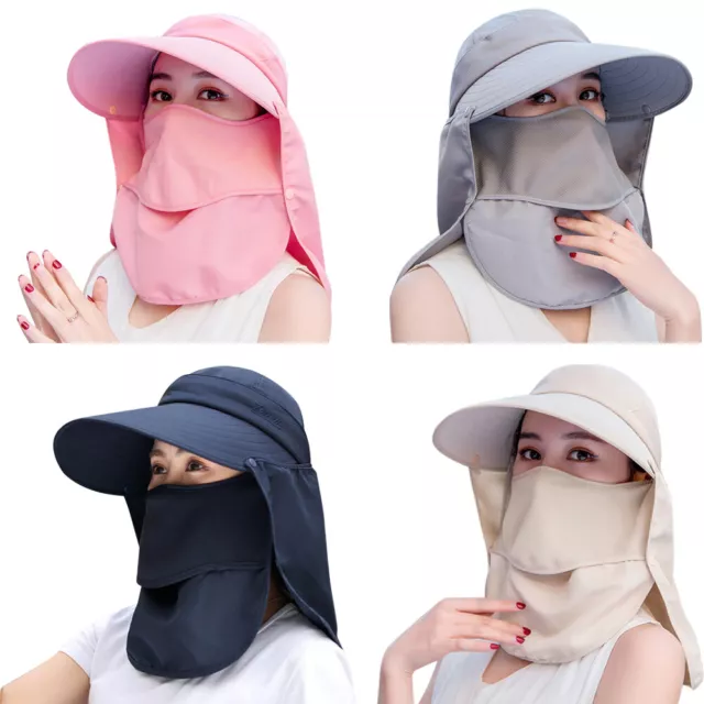 fr Women Wide Brim Hat Anti UV Summer Face Mask Sun Cap for Outdoor Travel Cycli