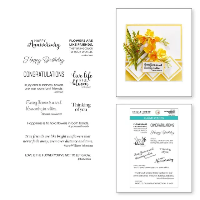 Spellbinders Garden Favourites Sentiments Clear Stamp Set Birthday Card Making