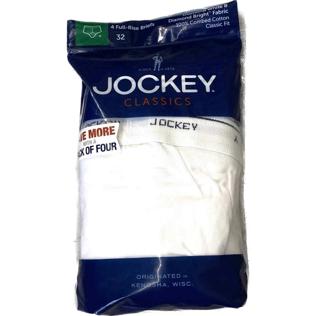 Jockey Men's White Tighty Whitey Full Rise Classic Briefs SZ 32 ~ 4 PACK New