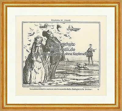 Unangenehm Rebhuhn Tod Entsetzen Hund Dame Treffer Feder Daumier Original 06