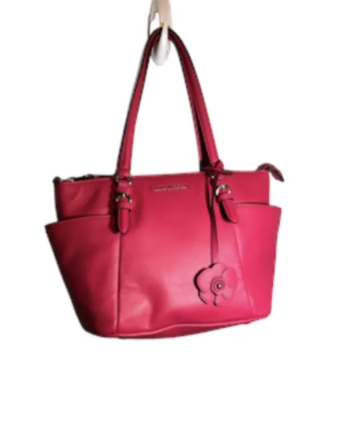 DANA BUCHMAN - Magenta Pink with Flower Accent, Faux Leather Handbag Purse