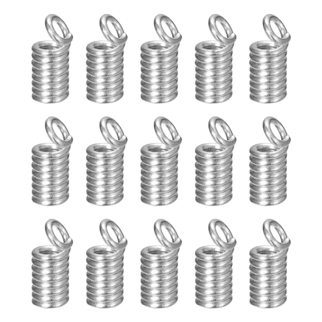 300Pcs Coil Cord Ends, 3.5x8.5mm Iron Spring Tube Cap Clasps Silver White