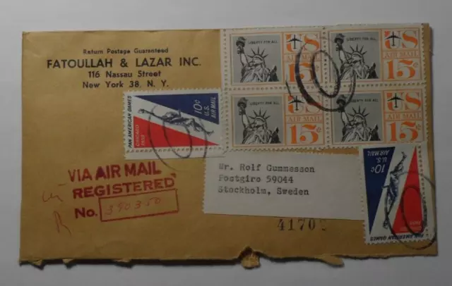 Stampmart :  Usa Ny 1960 6 Airmail Block Stamps Registered Cover Used To Sweden