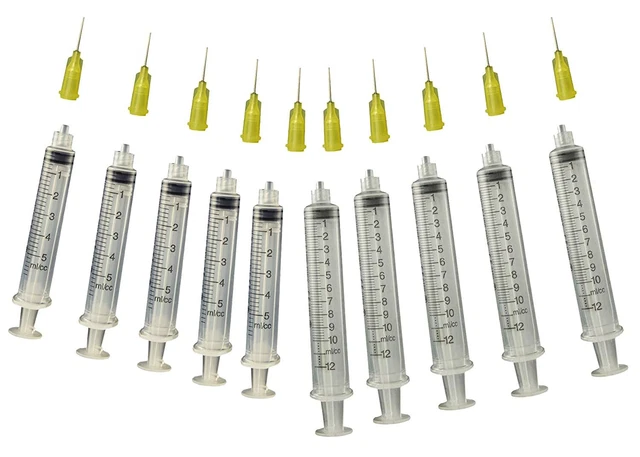 Precision Applicator 5 &10cc Syringe w/20 Gauge Yellow Tip -Glue, Henna -10 Pack