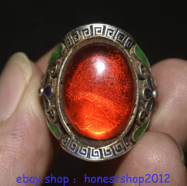 1,2" Old China Miao Silber Inlay Gems Cloisonne Dynasty Palace Flower Ring