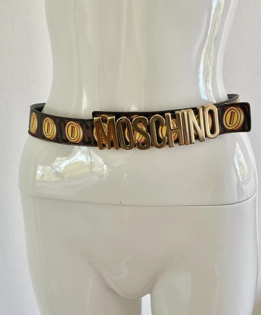MOSCHINO SS16 SUPER Mario Coin Ceinture Cuir Marron Gold Studs