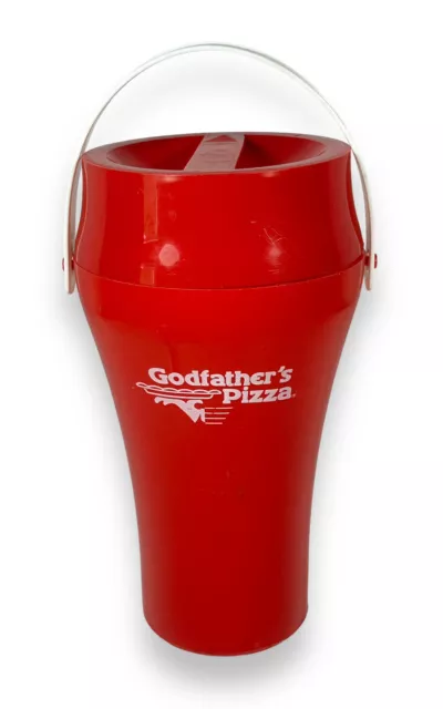 Vintage Red Godfather's Pizza Travel Drinking Pitcher Plastic Handle 1980's