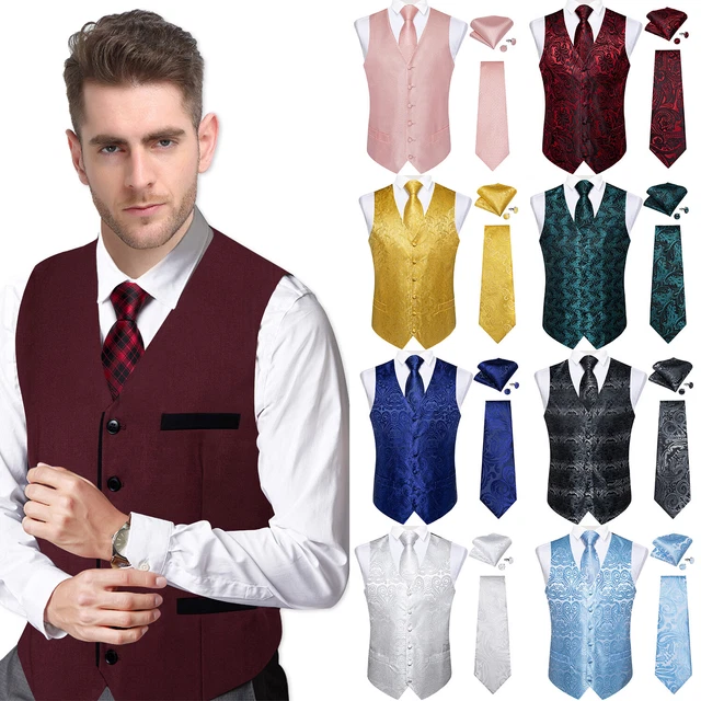 Mens Formal Wedding Waistcoat Paisley Floral Suit Vest Slim Tuxedo Silk Tie Set
